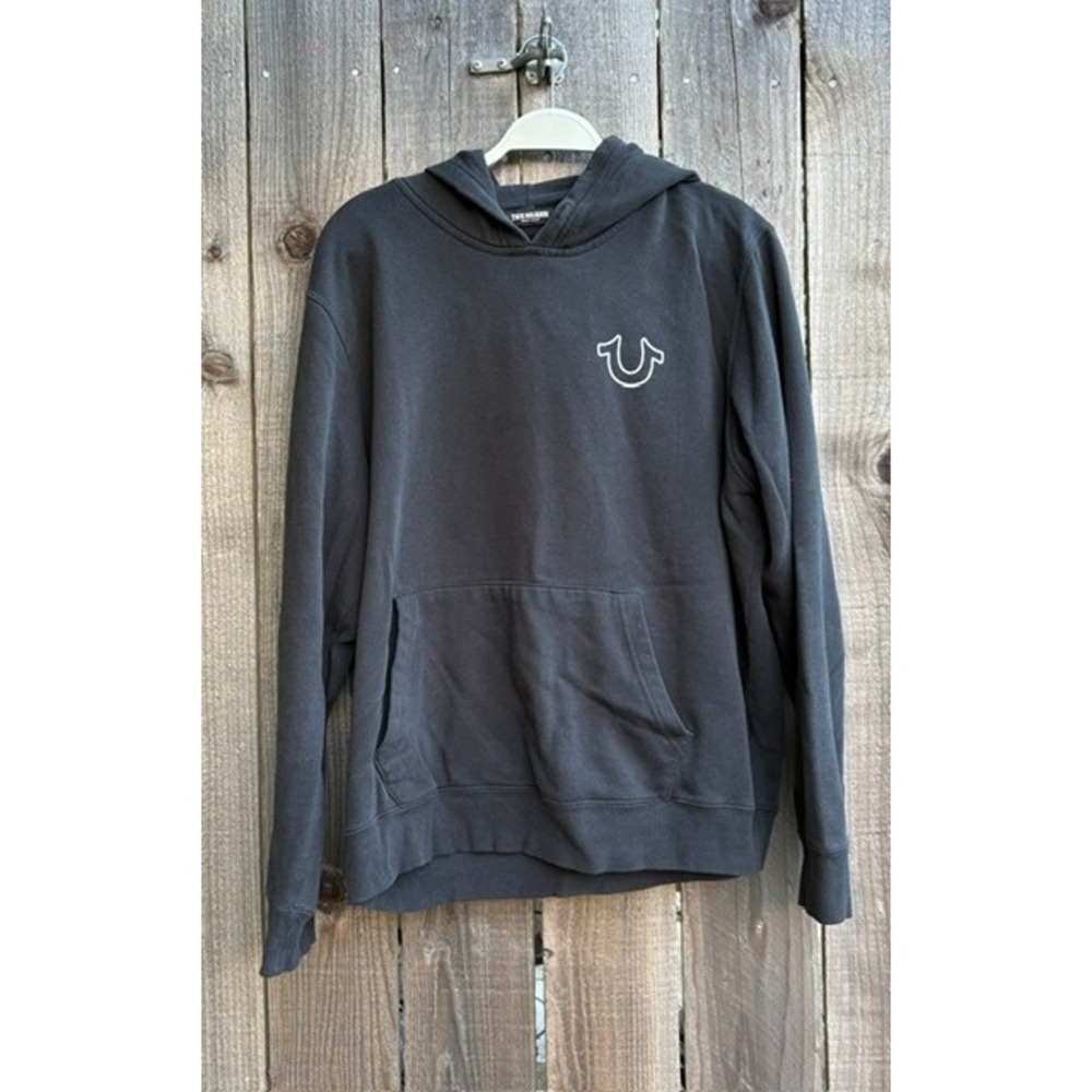 True‎ Religion Mens Black Horseshoe Logo Graphic Back Pullover Hoodie 2XL EST 02